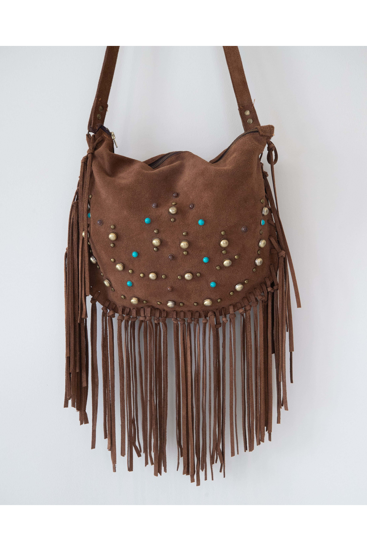 Bolso piel serraje, pedrería