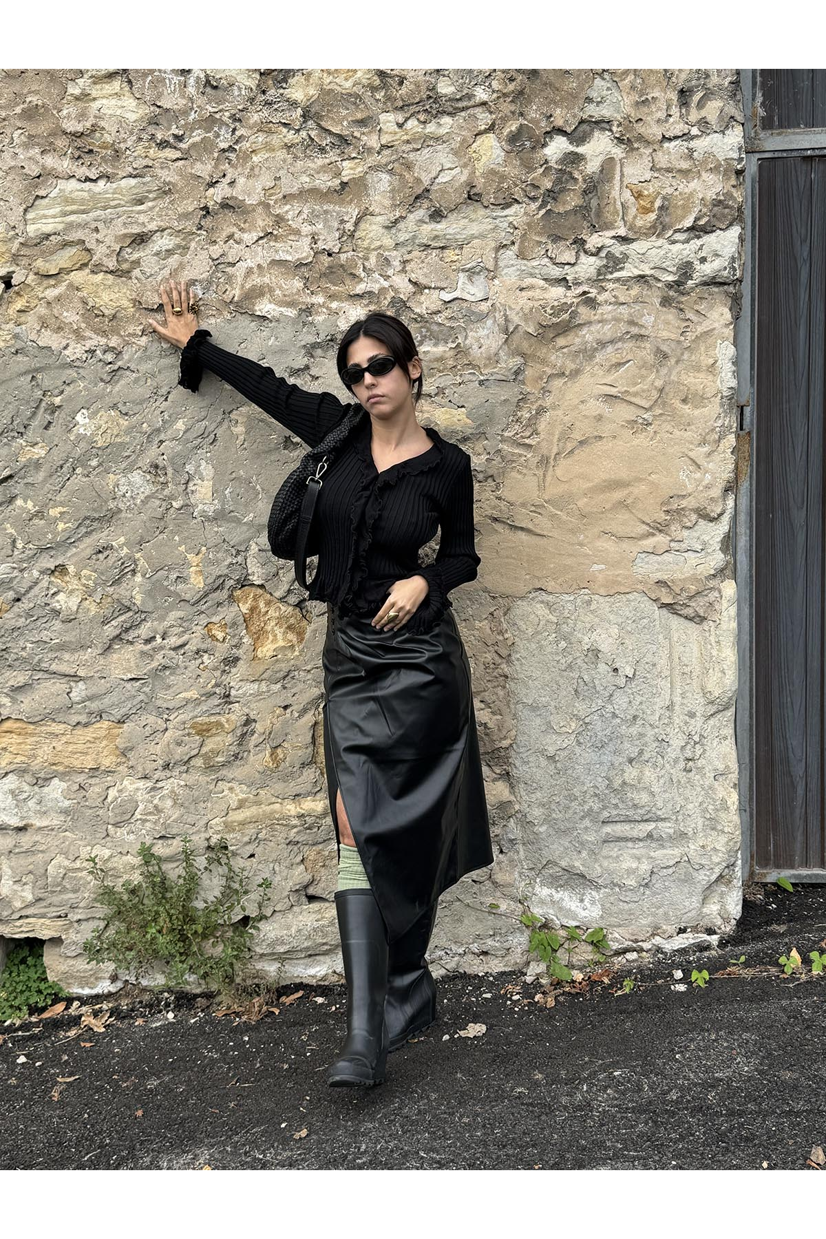 Falda larga piel sintética