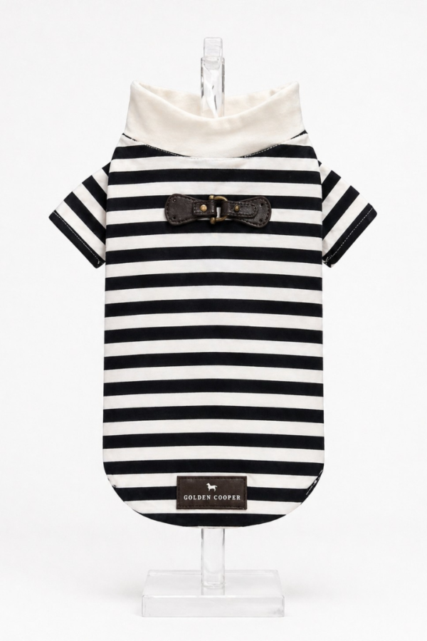 Polo marinero de rayas azul marino y blanco para perro, con cuello blanco