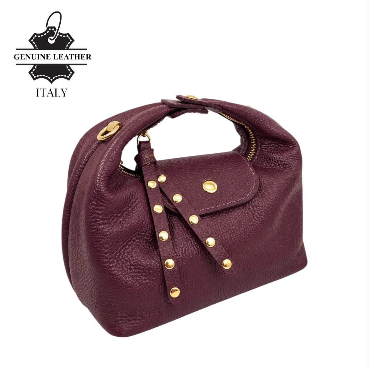 Bolso Media Luna de piel italiana en burdeos sobre fondo blanco