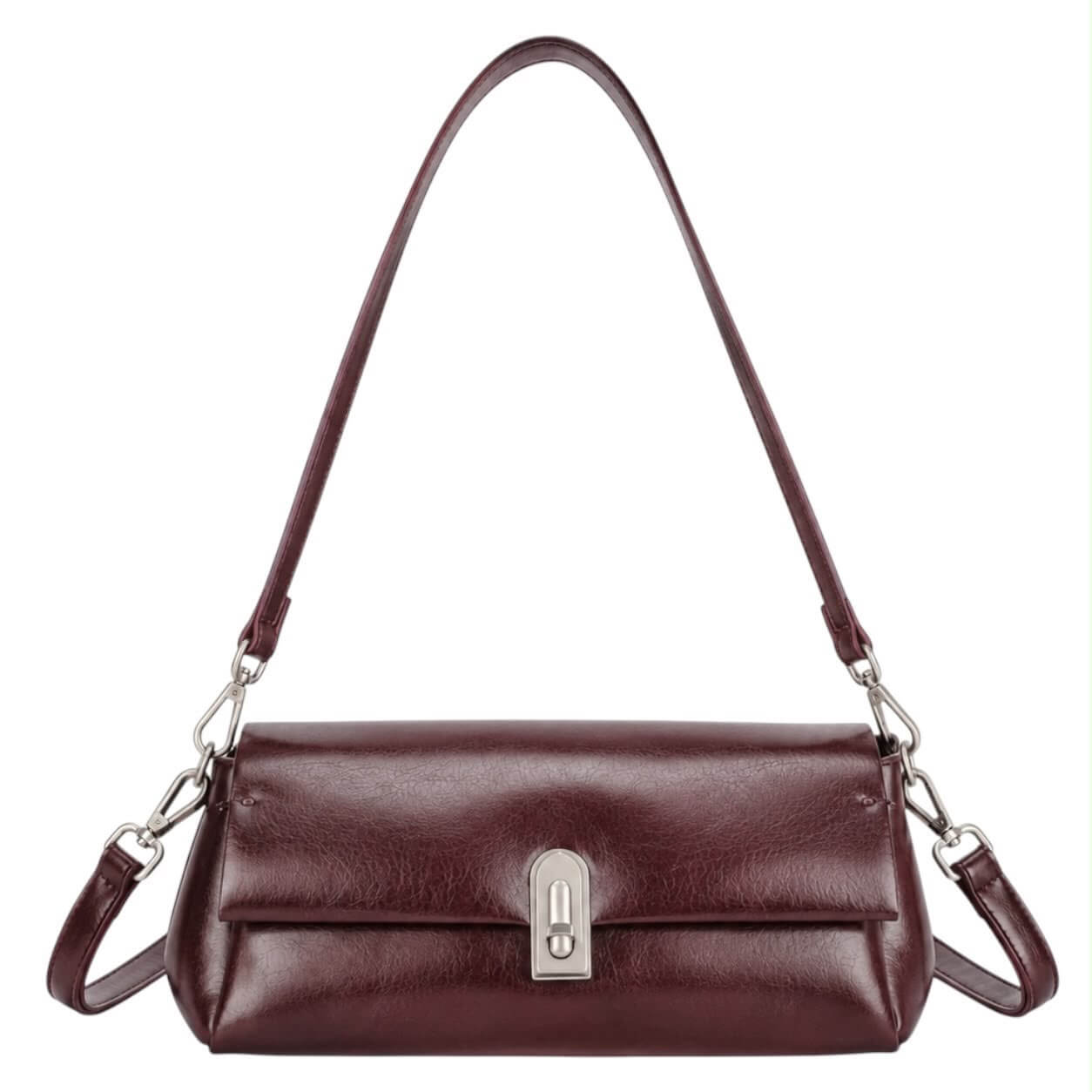 Bolso Dakota en burdeos con asa al hombro, sobre fondo blanco